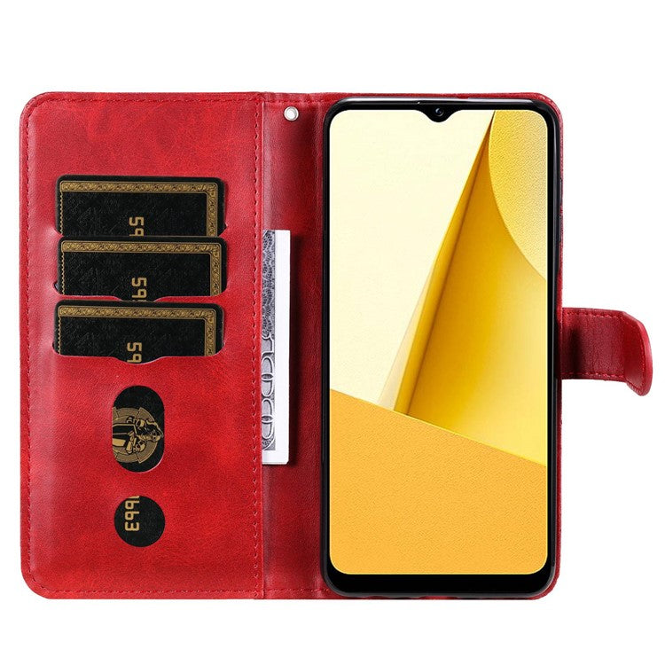 For vivo Y02s 4G / Y16 4G Zipper Pocket Phone Case Calf Texture PU Leather Wallet Folio Flip Stand Anti-drop Cover - Red