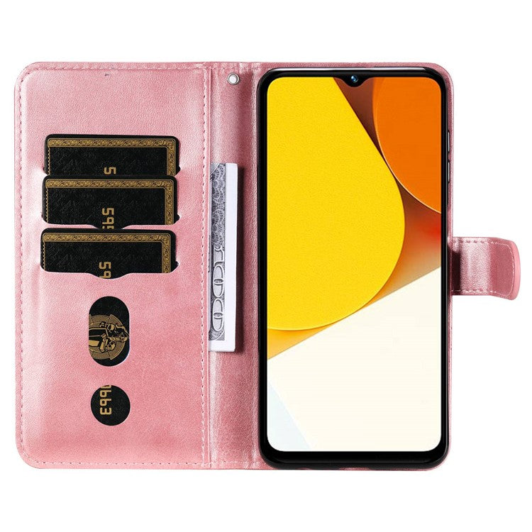 For vivo Y35 4G (2022) / Y22s 4G / Y22 4G Zipper Pocket Calf Texture PU Leather Magnetic Clasp Case Wallet Stand Phone Cover - Rose Gold