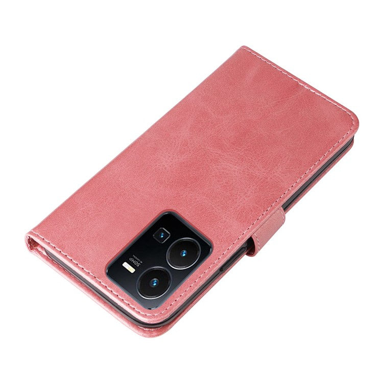 For vivo Y35 4G (2022) / Y22s 4G / Y22 4G Zipper Pocket Calf Texture PU Leather Magnetic Clasp Case Wallet Stand Phone Cover - Rose Gold