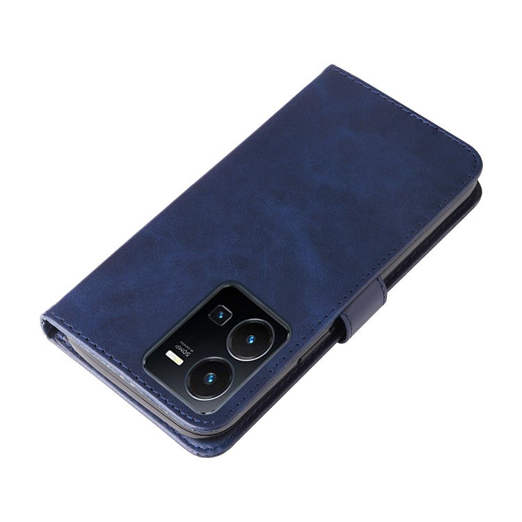 For vivo Y35 4G (2022) / Y22s 4G / Y22 4G Zipper Pocket Calf Texture PU Leather Magnetic Clasp Case Wallet Stand Phone Cover - Blue