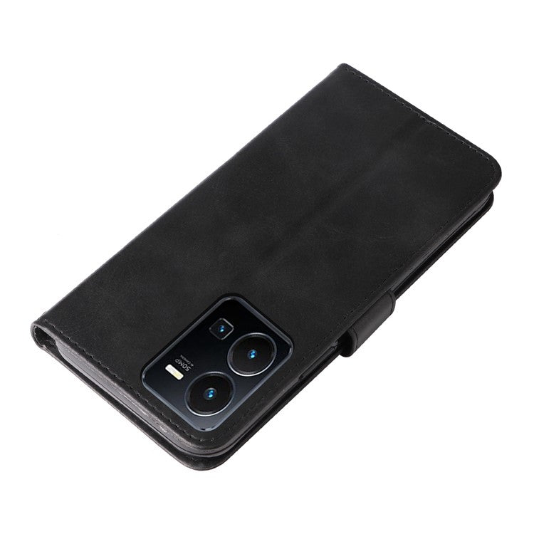 For vivo Y35 4G (2022) / Y22s 4G / Y22 4G Zipper Pocket Calf Texture PU Leather Magnetic Clasp Case Wallet Stand Phone Cover - Black