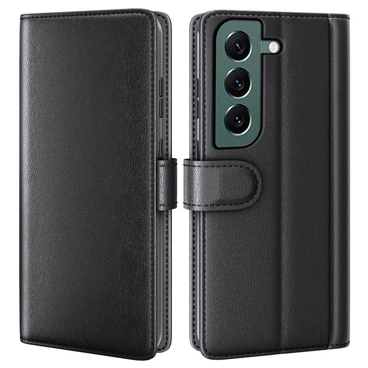 For Samsung Galaxy S23 Genuine Split Leather Stand Cover Anti-scratch Phone Wallet Case - Black