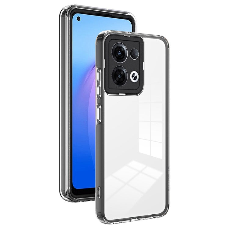 3-in-1 Transparent Phone Cover For Oppo Reno8 5G (Global Version) TPU Backplate + PC Frame + PC Camera Protection Scratch-resistant Phone Case - Black