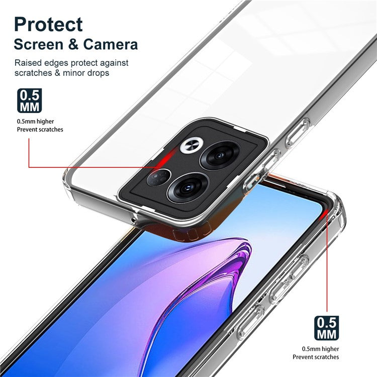 3-in-1 Transparent Phone Cover For Oppo Reno8 5G (Global Version) TPU Backplate + PC Frame + PC Camera Protection Scratch-resistant Phone Case - Black