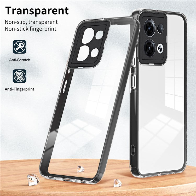 3-in-1 Transparent Phone Cover For Oppo Reno8 5G (Global Version) TPU Backplate + PC Frame + PC Camera Protection Scratch-resistant Phone Case - Black