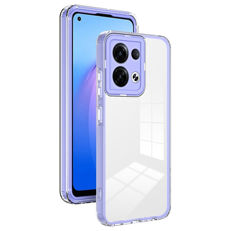 3-in-1 Transparent Phone Cover For Oppo Reno8 5G (Global Version) TPU Backplate + PC Frame + PC Camera Protection Scratch-resistant Phone Case - Purple