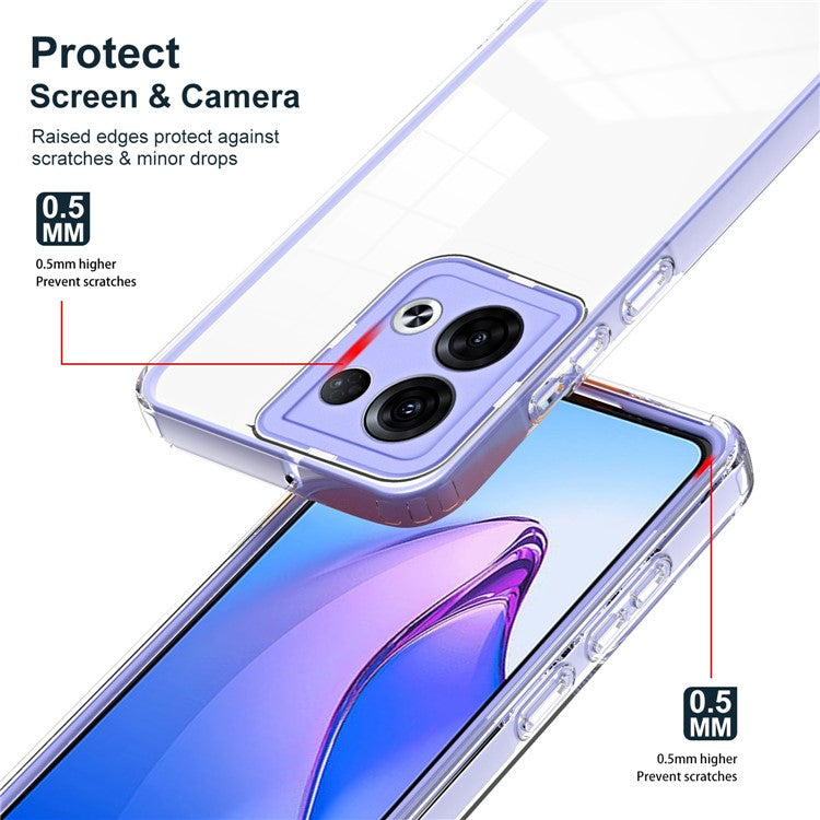 3-in-1 Transparent Phone Cover For Oppo Reno8 5G (Global Version) TPU Backplate + PC Frame + PC Camera Protection Scratch-resistant Phone Case - Purple