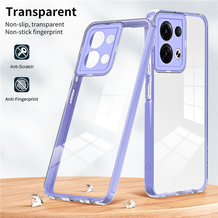 3-in-1 Transparent Phone Cover For Oppo Reno8 5G (Global Version) TPU Backplate + PC Frame + PC Camera Protection Scratch-resistant Phone Case - Purple