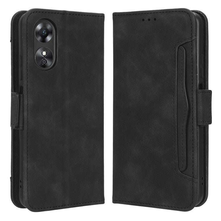 Multiple Card Slots Phone Case for Oppo A17 4G, PU Leather + TPU Wallet Stand Protective Cover - Black