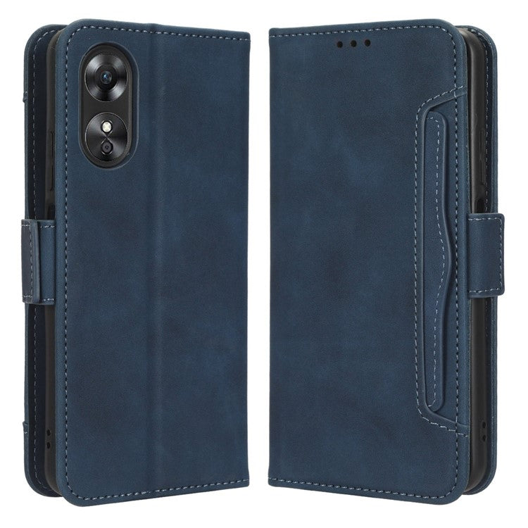 Multiple Card Slots Phone Case for Oppo A17 4G, PU Leather + TPU Wallet Stand Protective Cover - Blue