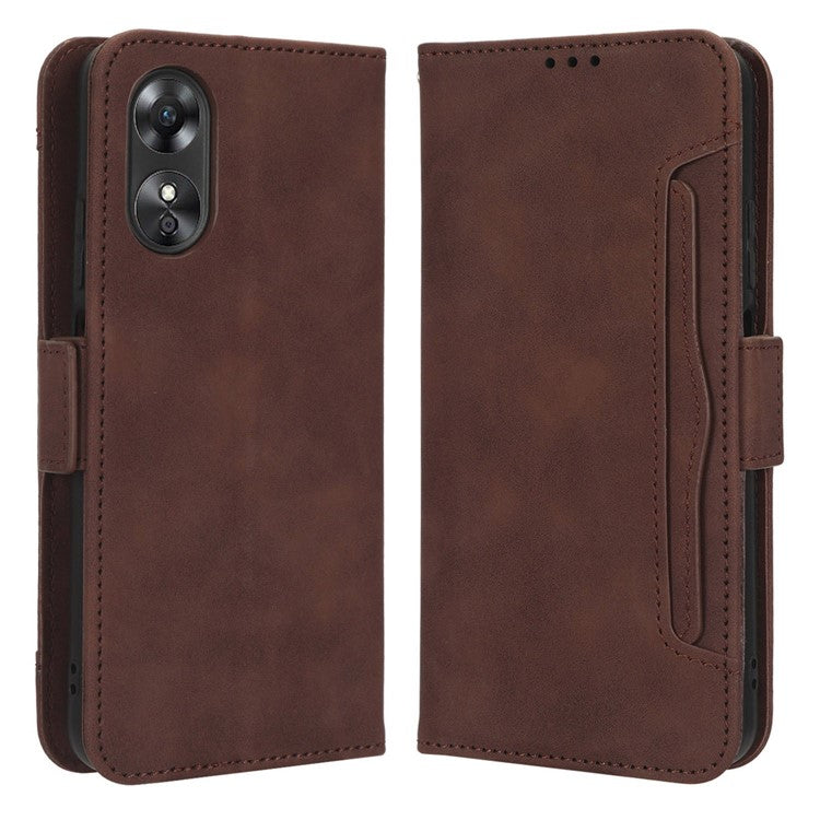 Multiple Card Slots Phone Case for Oppo A17 4G, PU Leather + TPU Wallet Stand Protective Cover - Brown