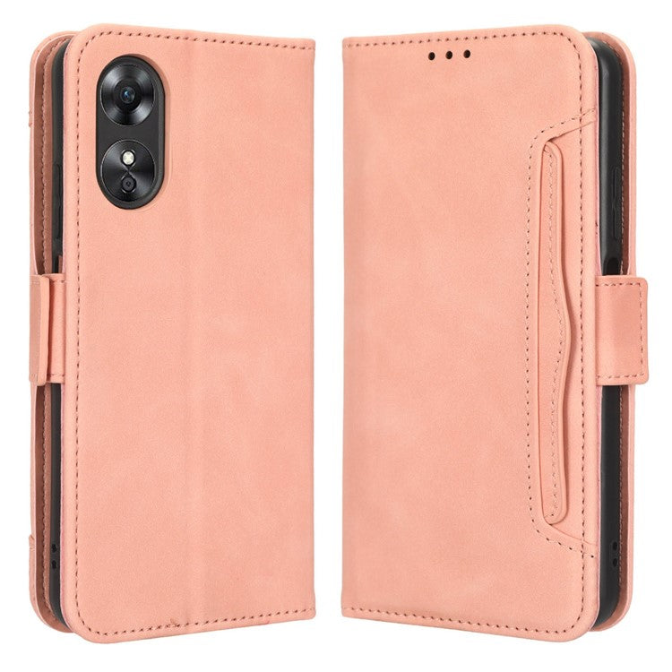 Multiple Card Slots Phone Case for Oppo A17 4G, PU Leather + TPU Wallet Stand Protective Cover - Pink