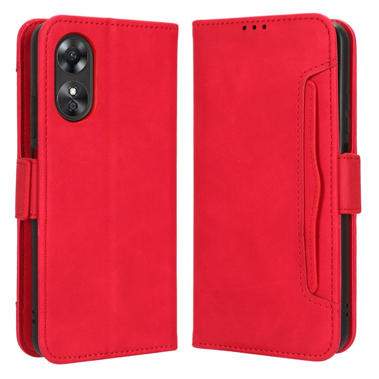 Multiple Card Slots Phone Case for Oppo A17 4G, PU Leather + TPU Wallet Stand Protective Cover - Red