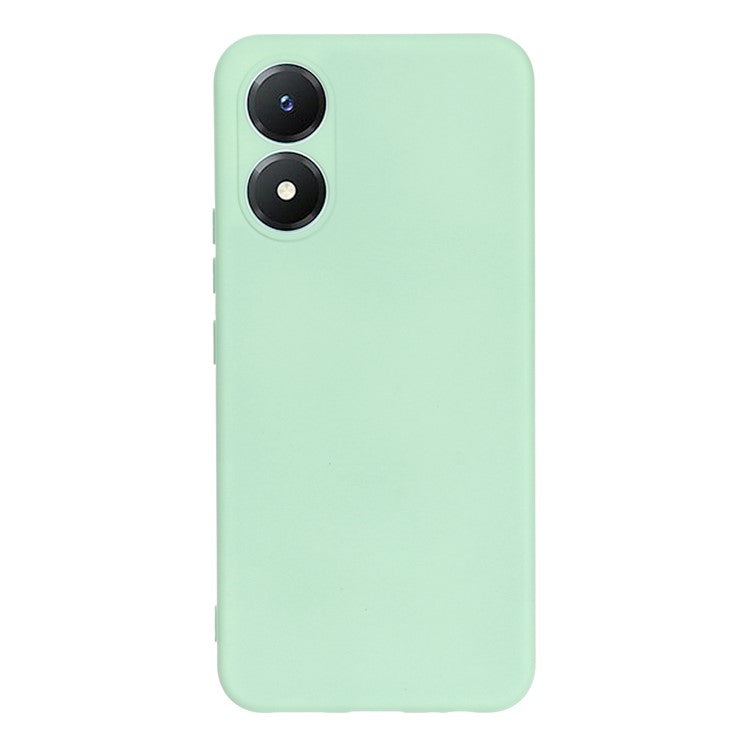 For vivo Y02s 4G Smooth Touch Liquid Silicone Phone Case Soft Fiber Lining Anti-Scratch Drop Protection Cover with Strap - Green