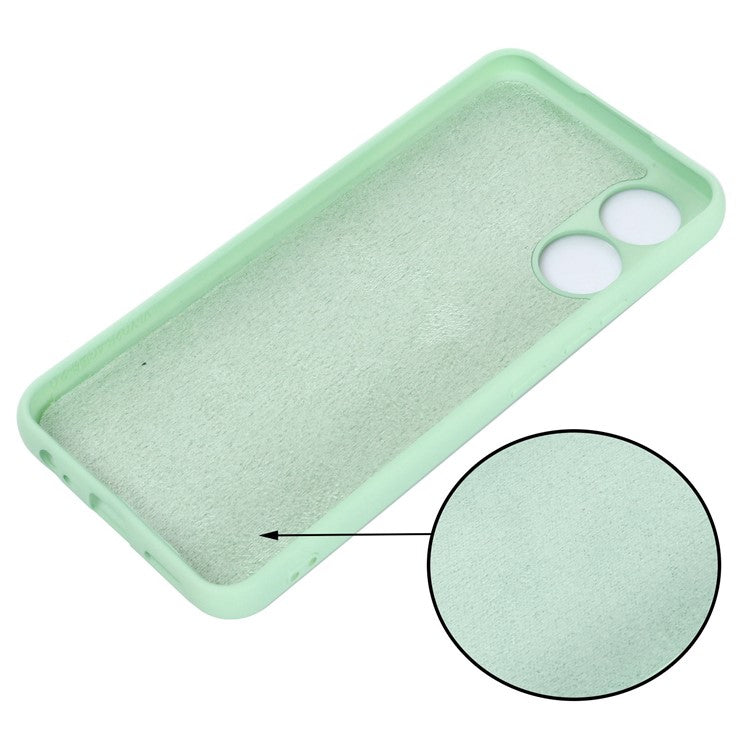 For vivo Y02s 4G Smooth Touch Liquid Silicone Phone Case Soft Fiber Lining Anti-Scratch Drop Protection Cover with Strap - Green