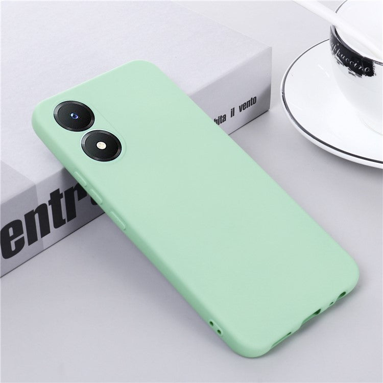 For vivo Y02s 4G Smooth Touch Liquid Silicone Phone Case Soft Fiber Lining Anti-Scratch Drop Protection Cover with Strap - Green