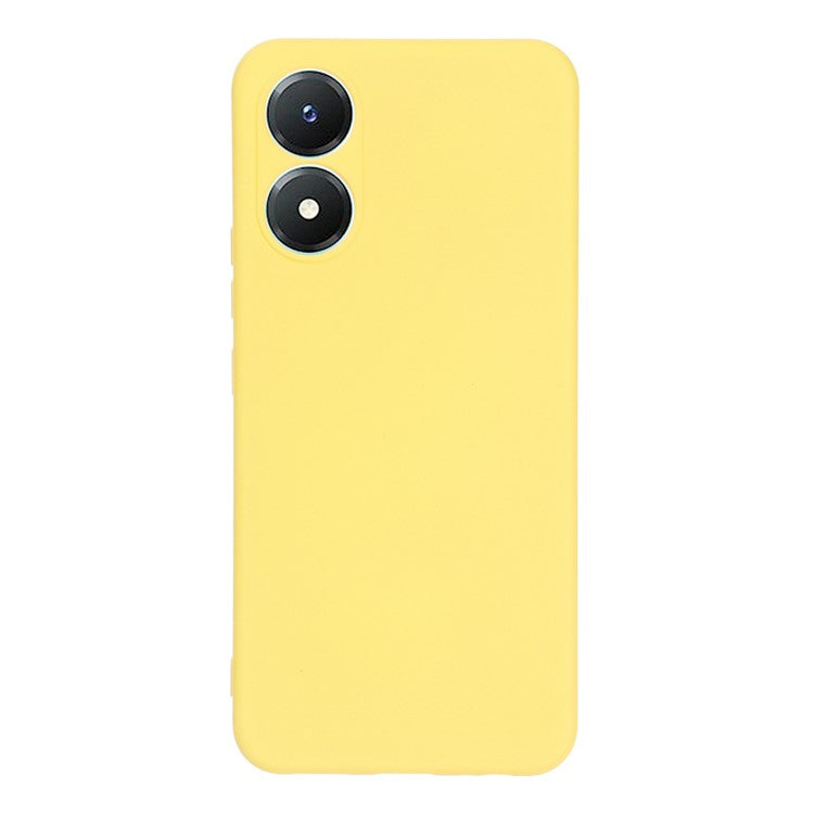 For vivo Y02s 4G Smooth Touch Liquid Silicone Phone Case Soft Fiber Lining Anti-Scratch Drop Protection Cover with Strap - Yellow