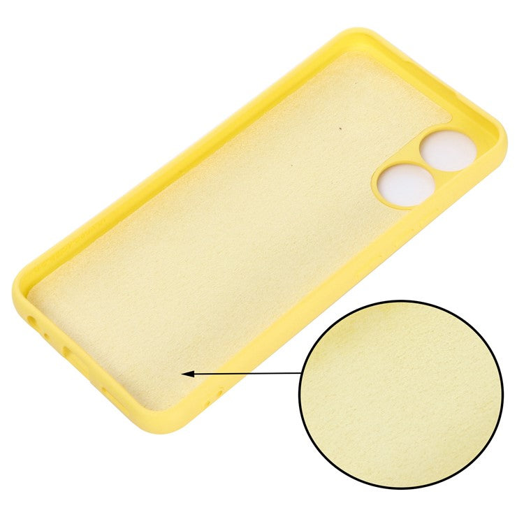 For vivo Y02s 4G Smooth Touch Liquid Silicone Phone Case Soft Fiber Lining Anti-Scratch Drop Protection Cover with Strap - Yellow