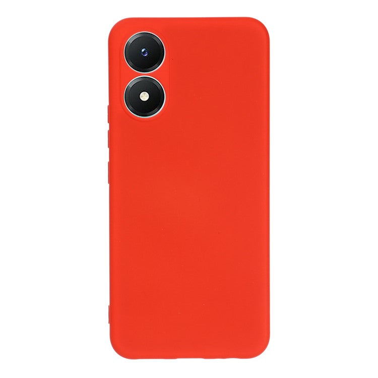 For vivo Y02s 4G Smooth Touch Liquid Silicone Phone Case Soft Fiber Lining Anti-Scratch Drop Protection Cover with Strap - Red