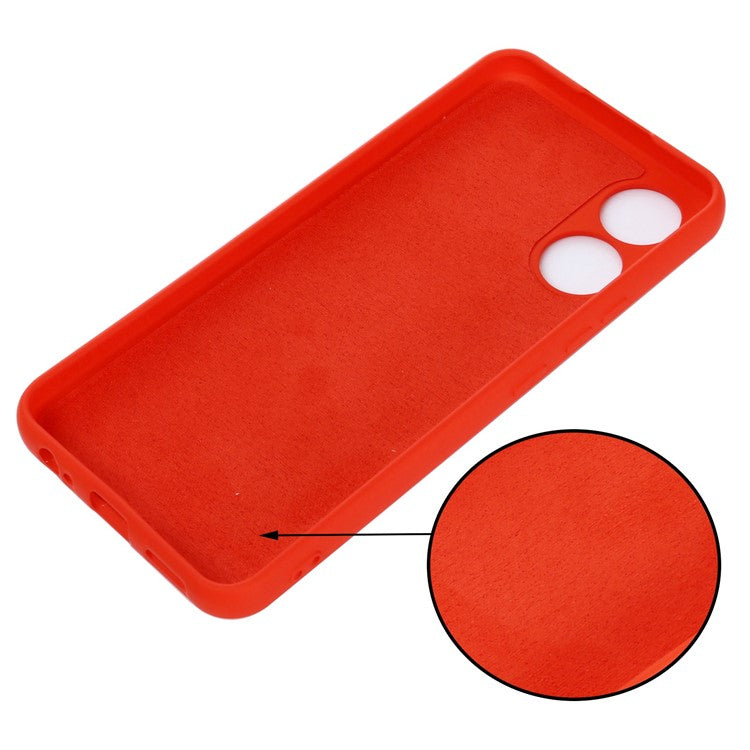 For vivo Y02s 4G Smooth Touch Liquid Silicone Phone Case Soft Fiber Lining Anti-Scratch Drop Protection Cover with Strap - Red