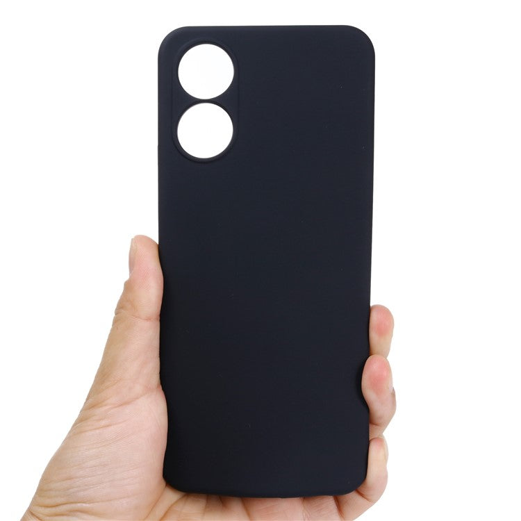 For vivo Y02s 4G Smooth Touch Liquid Silicone Phone Case Soft Fiber Lining Anti-Scratch Drop Protection Cover with Strap - Black