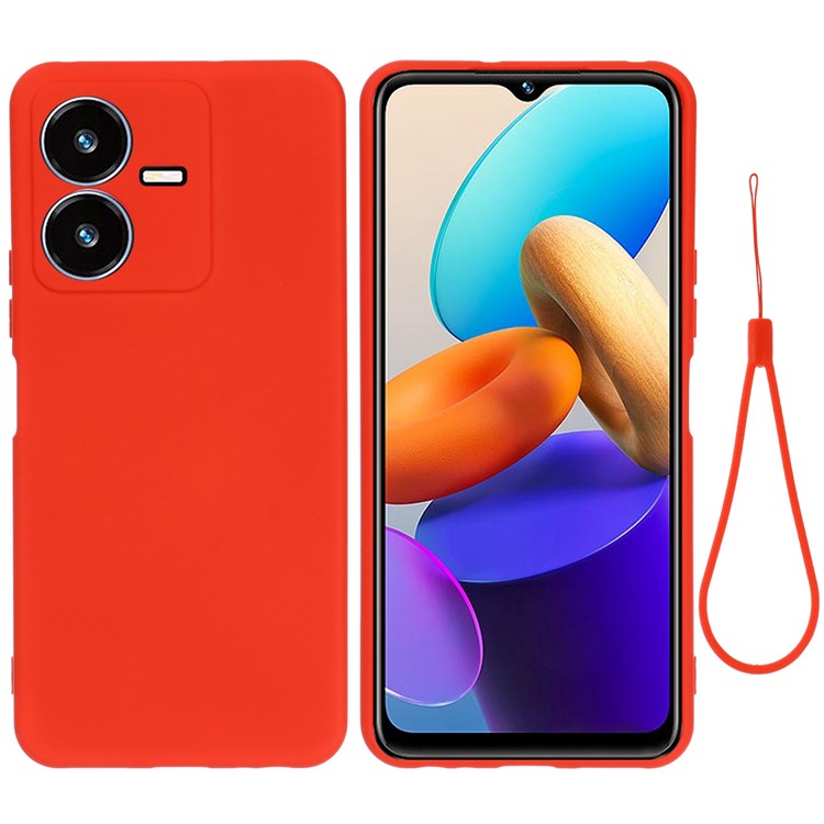 Flexible Liquid Silicone Phone Case for vivo Y22 4G / Y22s 4G, Thickening Design Soft Microfiber Lining Phone Cover - Red