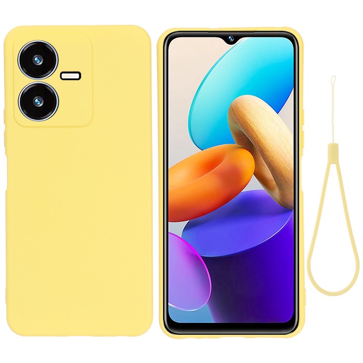 Flexible Liquid Silicone Phone Case for vivo Y22 4G / Y22s 4G, Thickening Design Soft Microfiber Lining Phone Cover - Yellow