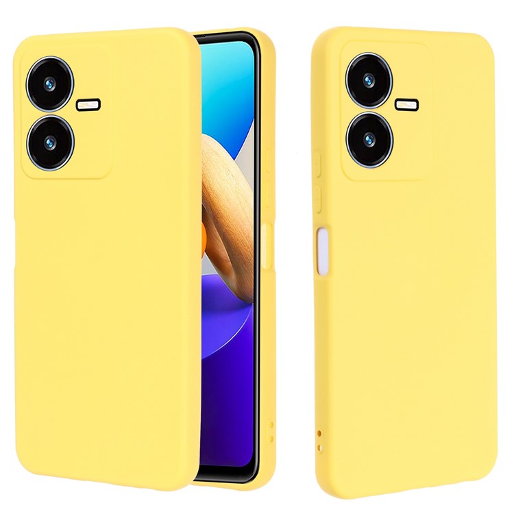 Flexible Liquid Silicone Phone Case for vivo Y22 4G / Y22s 4G, Thickening Design Soft Microfiber Lining Phone Cover - Yellow