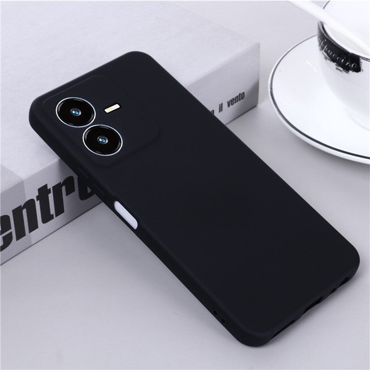 Flexible Liquid Silicone Phone Case for vivo Y22 4G / Y22s 4G, Thickening Design Soft Microfiber Lining Phone Cover - Black