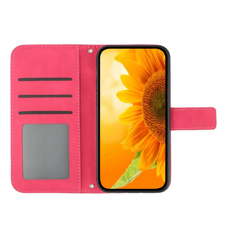 Imprinted Sunflower PU Leather Case for vivo V23 5G, Skin-touch Wallet Stand Folio Flip Anti-drop Phone Cover with Strap - Rose