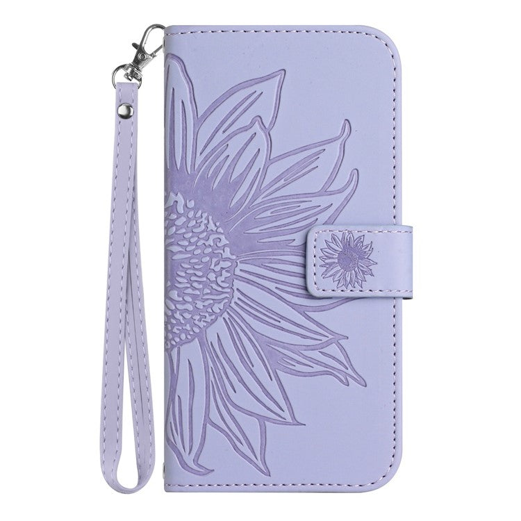 Imprinted Sunflower PU Leather Case for vivo V23 5G, Skin-touch Wallet Stand Folio Flip Anti-drop Phone Cover with Strap - Light Purple