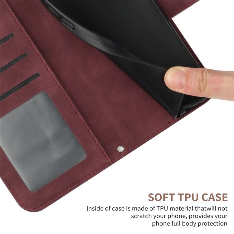 Imprinted Sunflower PU Leather Case for vivo V23 5G, Skin-touch Wallet Stand Folio Flip Anti-drop Phone Cover with Strap - Wine Red