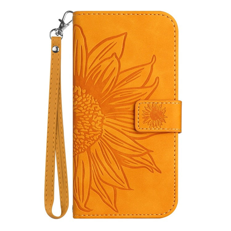 Imprinted Sunflower PU Leather Case for vivo V23 5G, Skin-touch Wallet Stand Folio Flip Anti-drop Phone Cover with Strap - Yellow