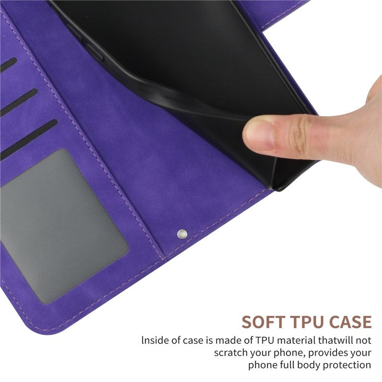 Imprinted Sunflower PU Leather Case for vivo V23 5G, Skin-touch Wallet Stand Folio Flip Anti-drop Phone Cover with Strap - Dark Purple