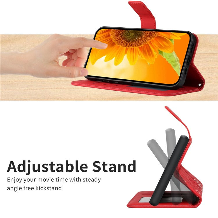 For vivo X80 Lite 5G / V25 5G Imprinted Sunflower Stand Wallet Phone Case Skin-touch PU Leather Magnetic Clasp Cover with Strap - Red