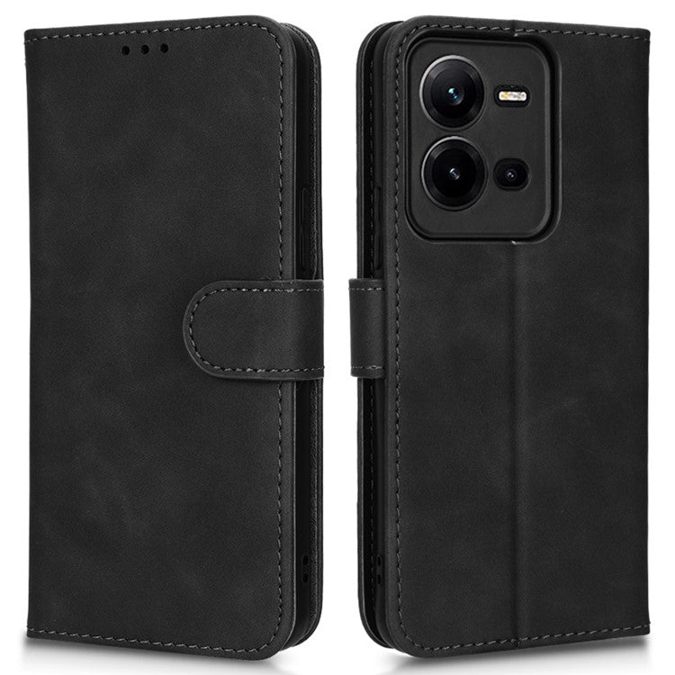 Shockproof Phone Cover For vivo V25 5G, Skin-touch Feeling PU Leather Wallet Phone Case Foldable Stand - Black