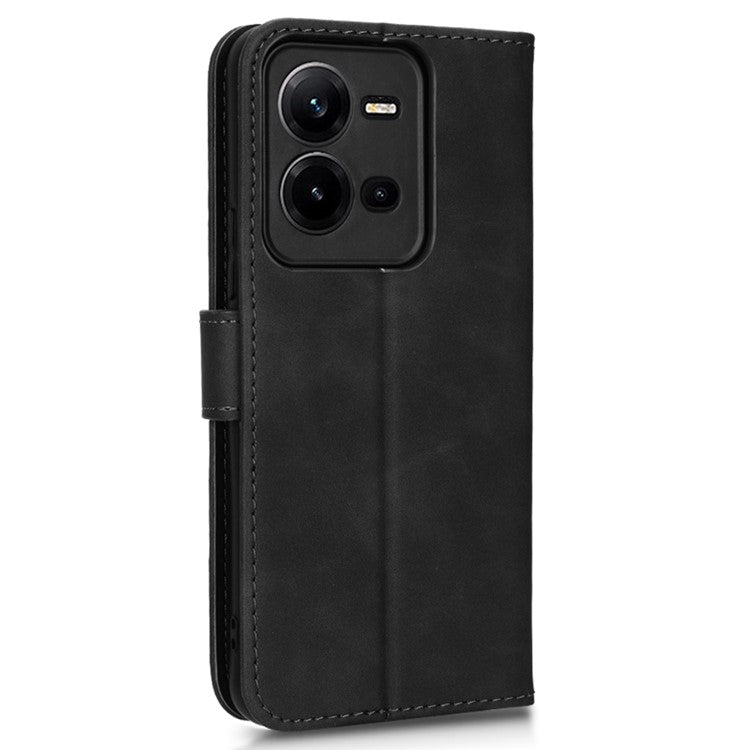 Shockproof Phone Cover For vivo V25 5G, Skin-touch Feeling PU Leather Wallet Phone Case Foldable Stand - Black