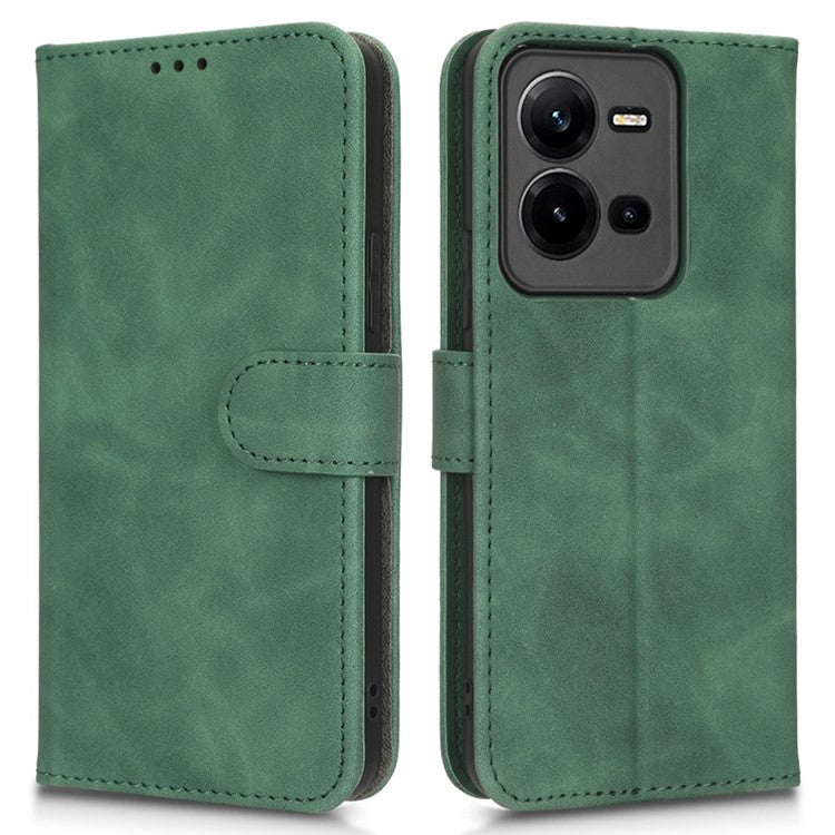 Shockproof Phone Cover For vivo V25 5G, Skin-touch Feeling PU Leather Wallet Phone Case Foldable Stand - Green