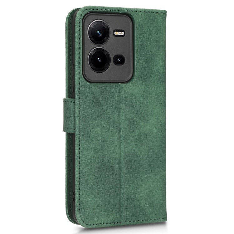 Shockproof Phone Cover For vivo V25 5G, Skin-touch Feeling PU Leather Wallet Phone Case Foldable Stand - Green