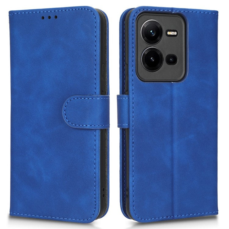 Shockproof Phone Cover For vivo V25 5G, Skin-touch Feeling PU Leather Wallet Phone Case Foldable Stand - Blue