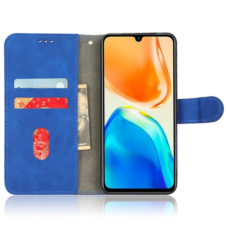 Shockproof Phone Cover For vivo V25 5G, Skin-touch Feeling PU Leather Wallet Phone Case Foldable Stand - Blue