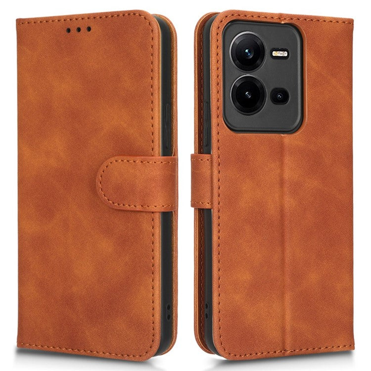 Shockproof Phone Cover For vivo V25 5G, Skin-touch Feeling PU Leather Wallet Phone Case Foldable Stand - Brown