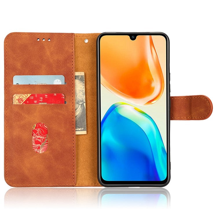 Shockproof Phone Cover For vivo V25 5G, Skin-touch Feeling PU Leather Wallet Phone Case Foldable Stand - Brown