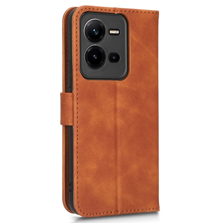 Shockproof Phone Cover For vivo V25 5G, Skin-touch Feeling PU Leather Wallet Phone Case Foldable Stand - Brown