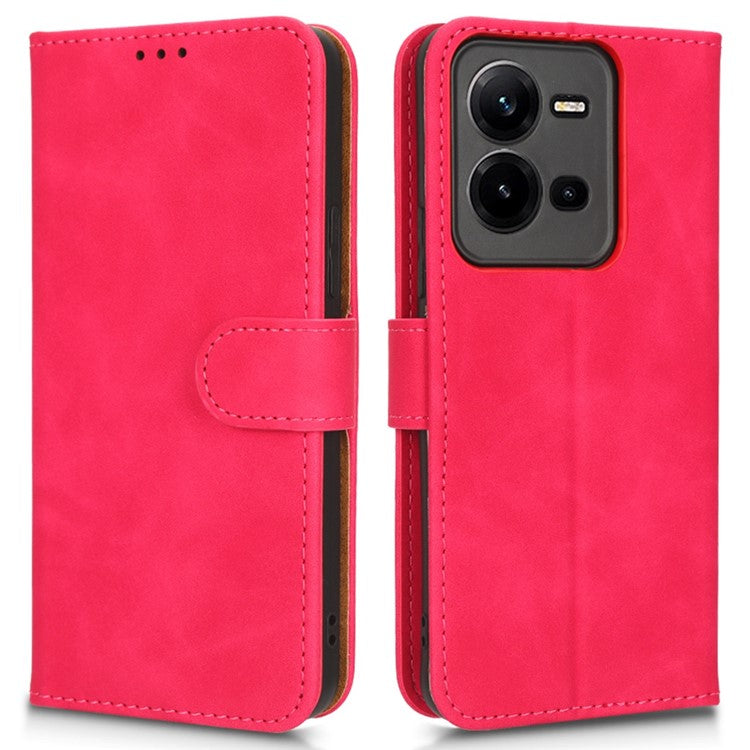 Shockproof Phone Cover For vivo V25 5G, Skin-touch Feeling PU Leather Wallet Phone Case Foldable Stand - Red