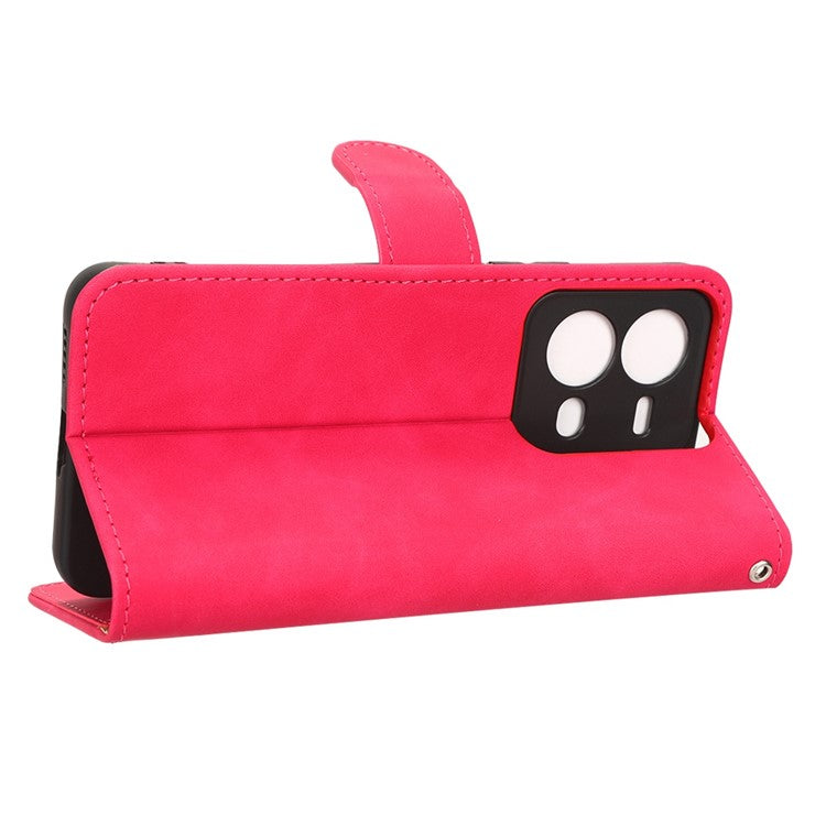 Shockproof Phone Cover For vivo V25 5G, Skin-touch Feeling PU Leather Wallet Phone Case Foldable Stand - Red