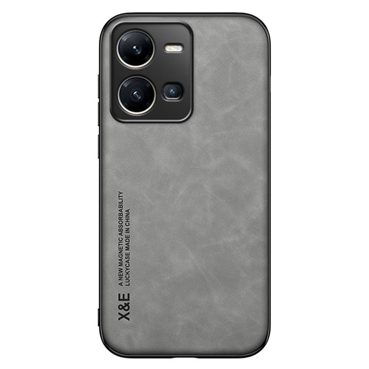 X&E Anti-Drop Slim Case for vivo Y35 4G (2022) PU Leather Coated TPU+PC Cover Skin-touch Phone Case Built-In Metal Sheet - Grey