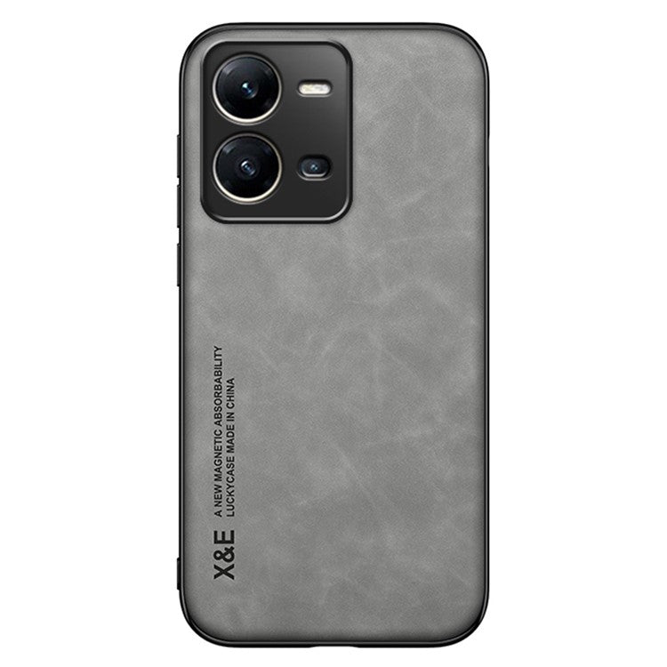 X&E Skin-Touch Phone Case for vivo V25 5G PU Leather TPU+PC Slim Case Anti-Drop Phone Cover Built-In Metal Sheet - Grey