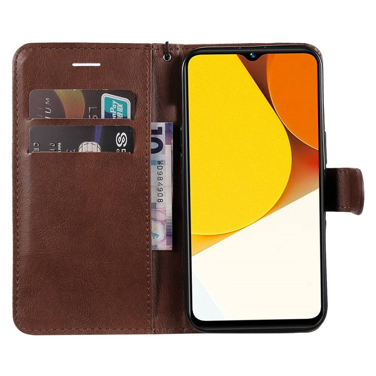 KT Leather Series-2 for vivo Y35 / Y22s 4G / Y22 4G PU Leather Solid Color Phone Case Stand Wallet Design Magnetic Shockproof Cover with Strap - Brown