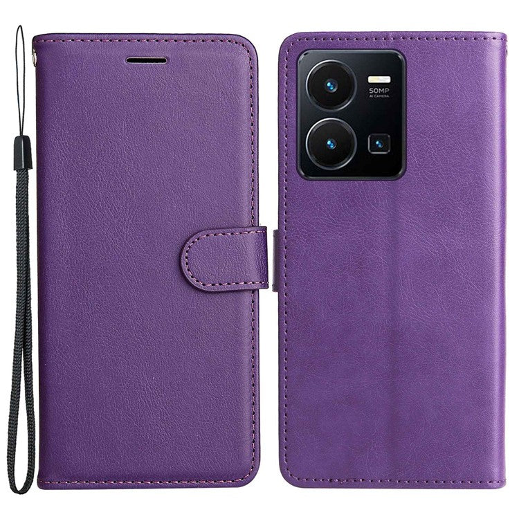 KT Leather Series-2 for vivo Y35 / Y22s 4G / Y22 4G PU Leather Solid Color Phone Case Stand Wallet Design Magnetic Shockproof Cover with Strap - Purple